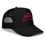 Girls on the Mat Trucker Hat - Black, right-front view.