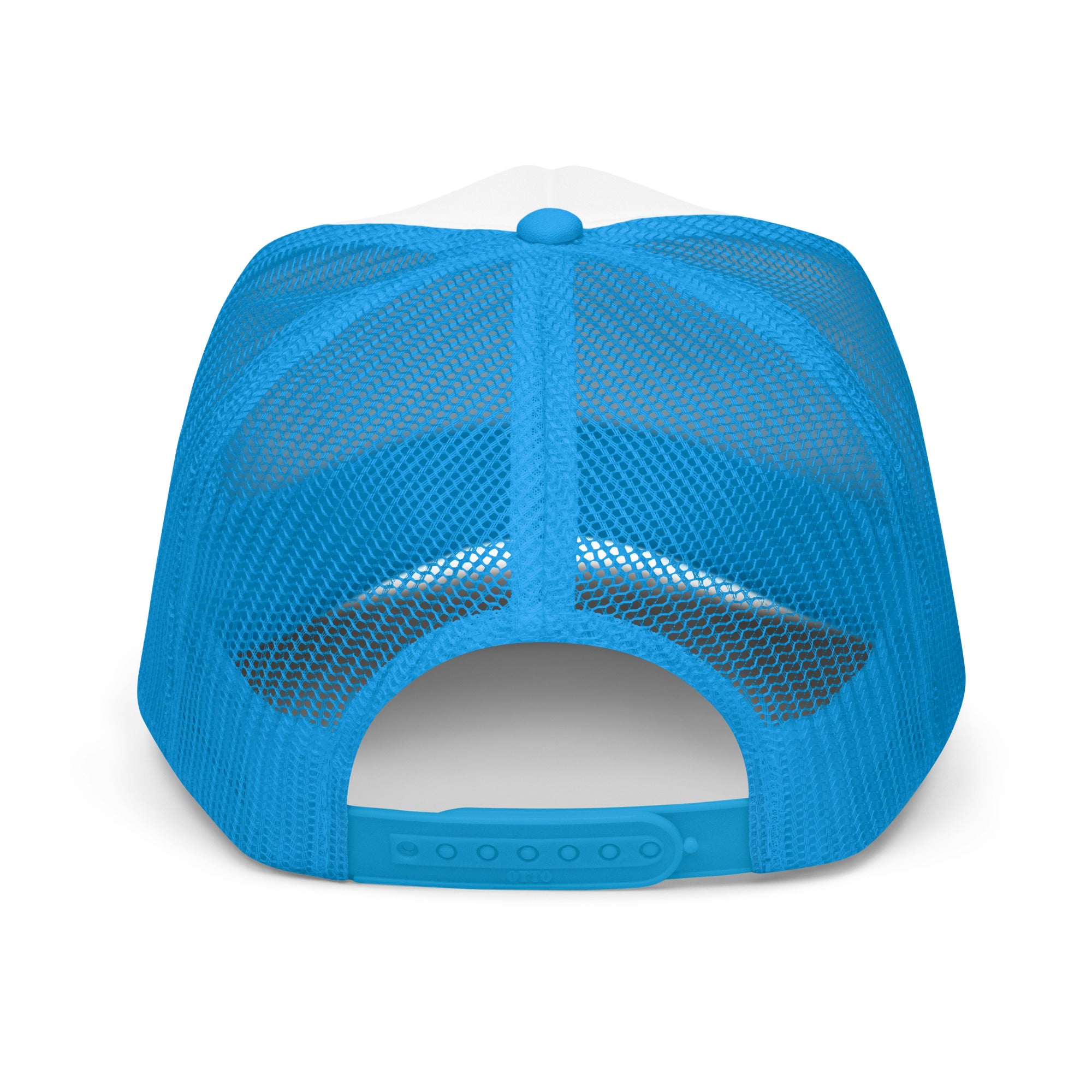 Centerville Wrestling Embroidered Foam Trucker Hat, Blue, back view.