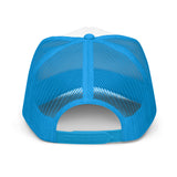 Centerville Wrestling Embroidered Foam Trucker Hat, Blue, back view.