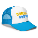 Centerville Wrestling Embroidered Foam Trucker Hat, Blue, right-front view.