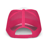 Girls on the Mat Trucker Hat - Hot Pink/White, back view.
