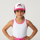 Girls on the Mat Trucker Hat - Hot Pink/White, front view, additional angle 2.