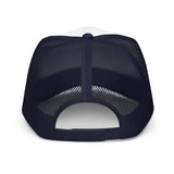 Girls on the Mat Trucker Hat - Navy/White, back view.