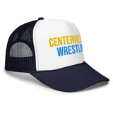 Centerville Wrestling Embroidered Foam Trucker Hat, Navy, right-front view.