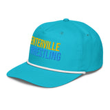 Centerville Wrestling Embroidered Rope Hat - Blue, Turquoise/White, left-front view.