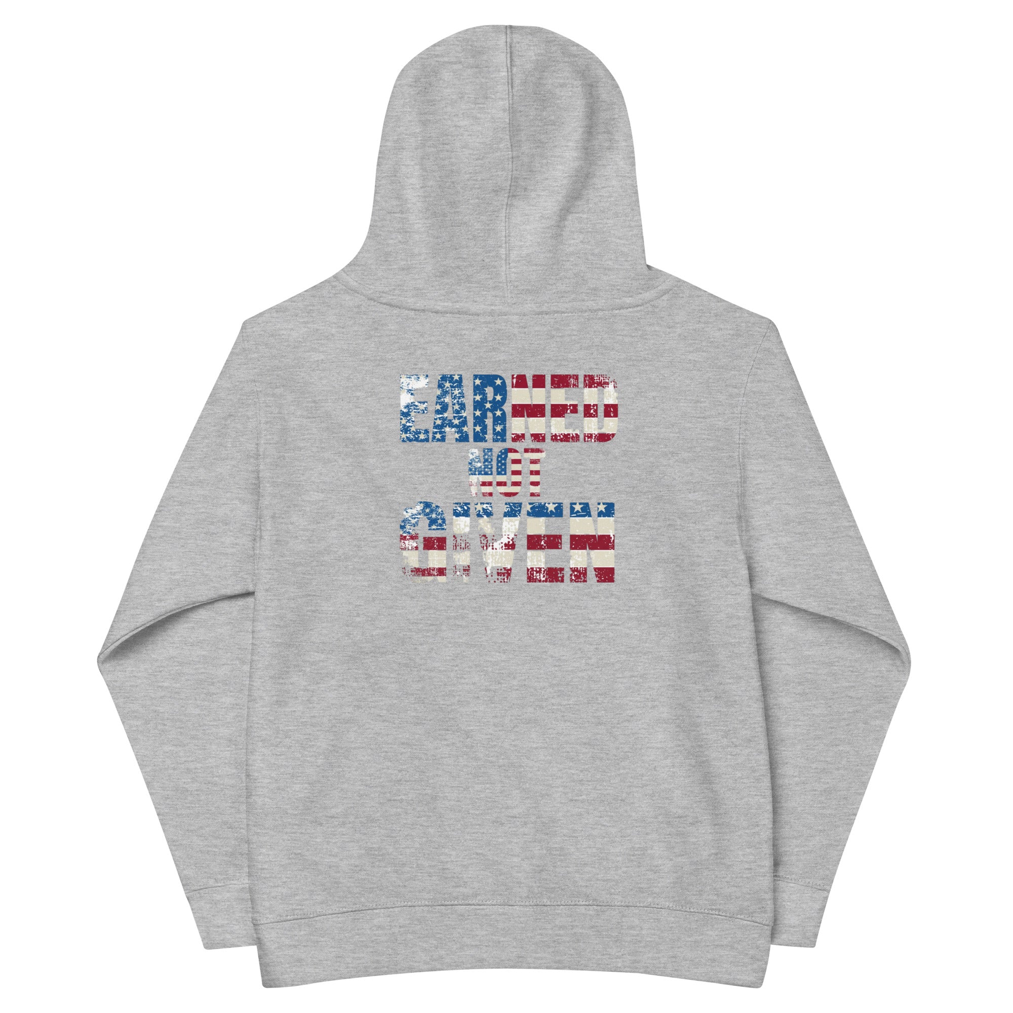 Roll Gear Kids Earned Not Given Performance Hoodie - USA Edition, Athletic Heather, back view.