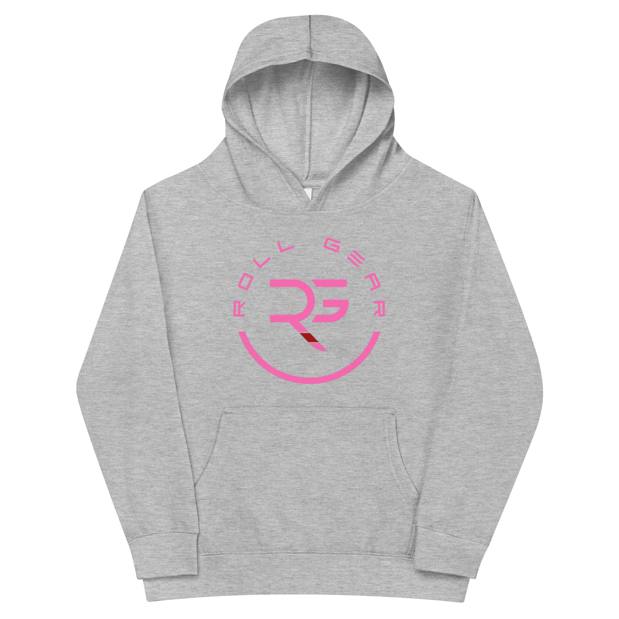 Roll Gear Kids Fleece Hoodie – Athletic Heather, front view.