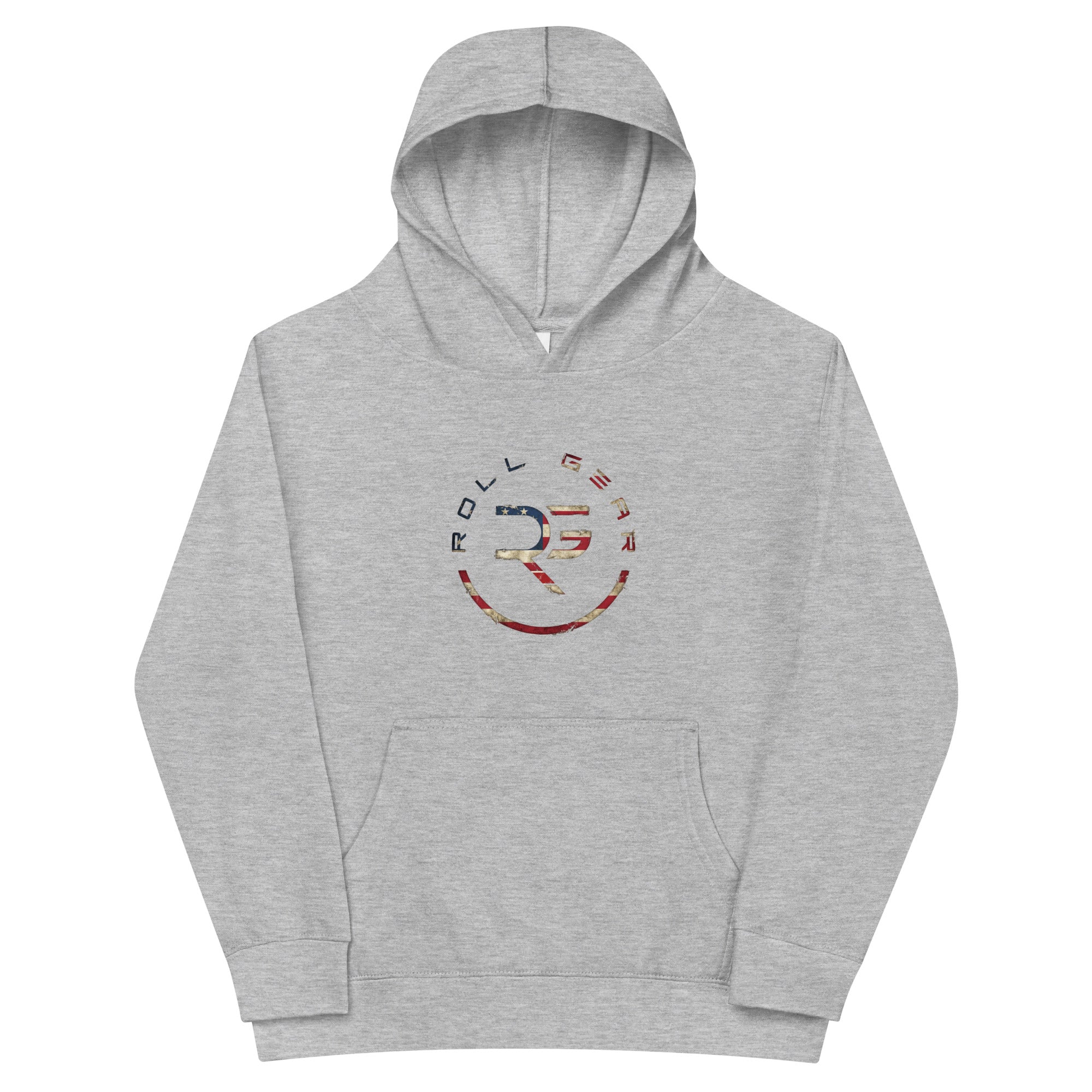 Roll Gear Kids Earned Not Given Performance Hoodie - USA Edition, Athletic Heather, front view.