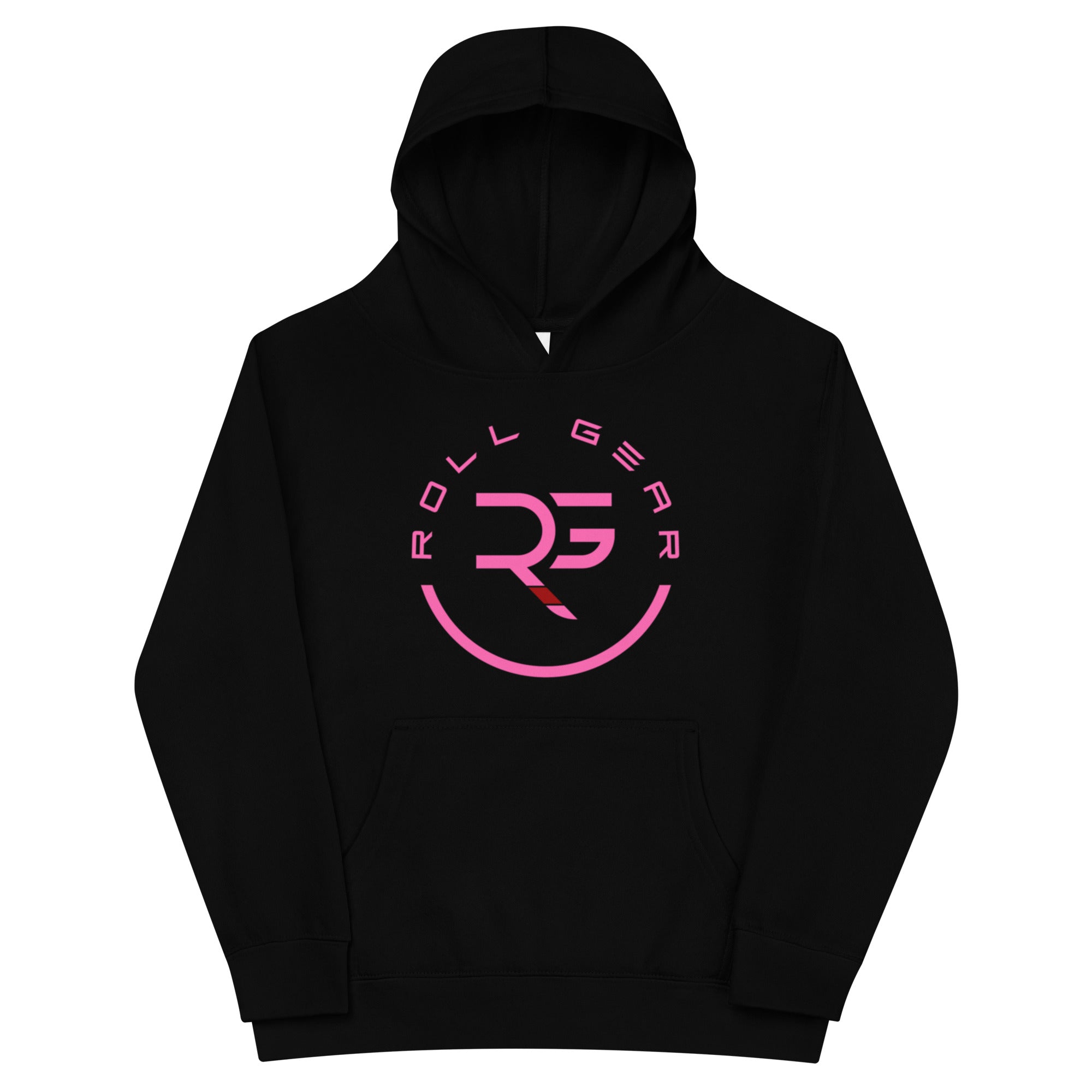 Roll Gear Kids Fleece Hoodie – Black, front view.