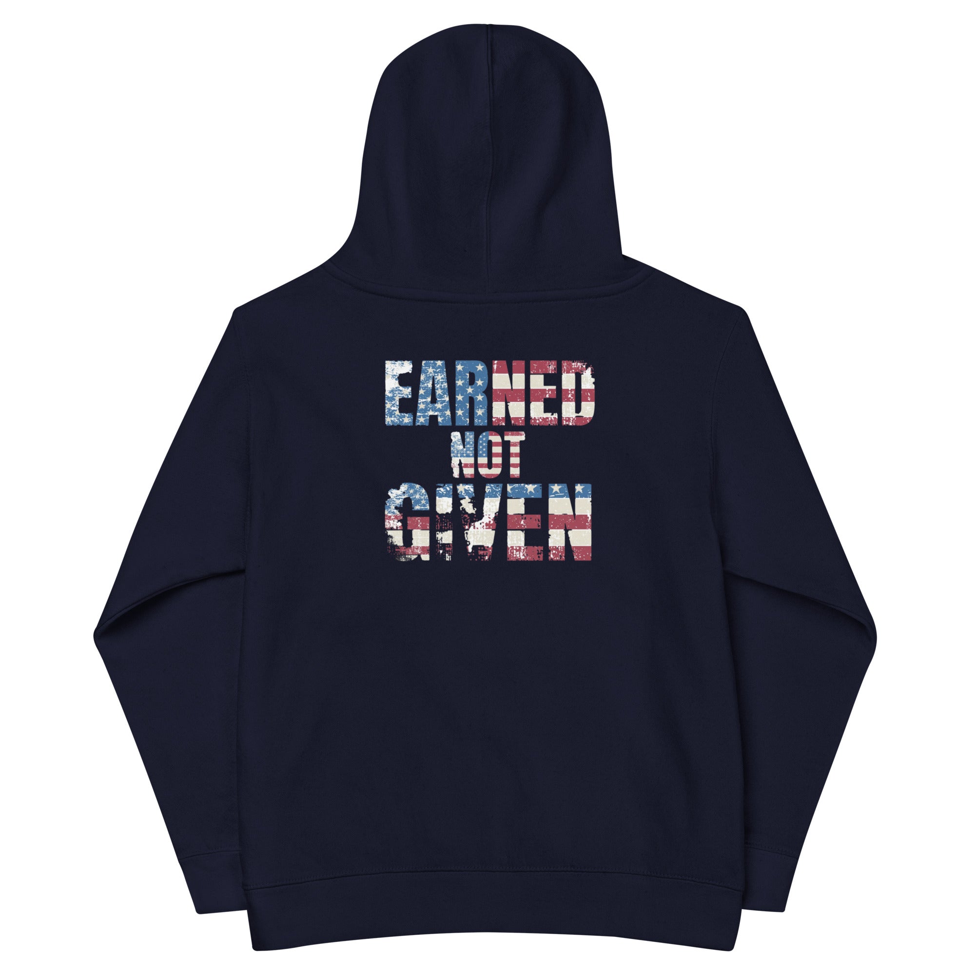 Roll Gear Kids Earned Not Given Performance Hoodie - USA Edition, Navy Blazer, back view.