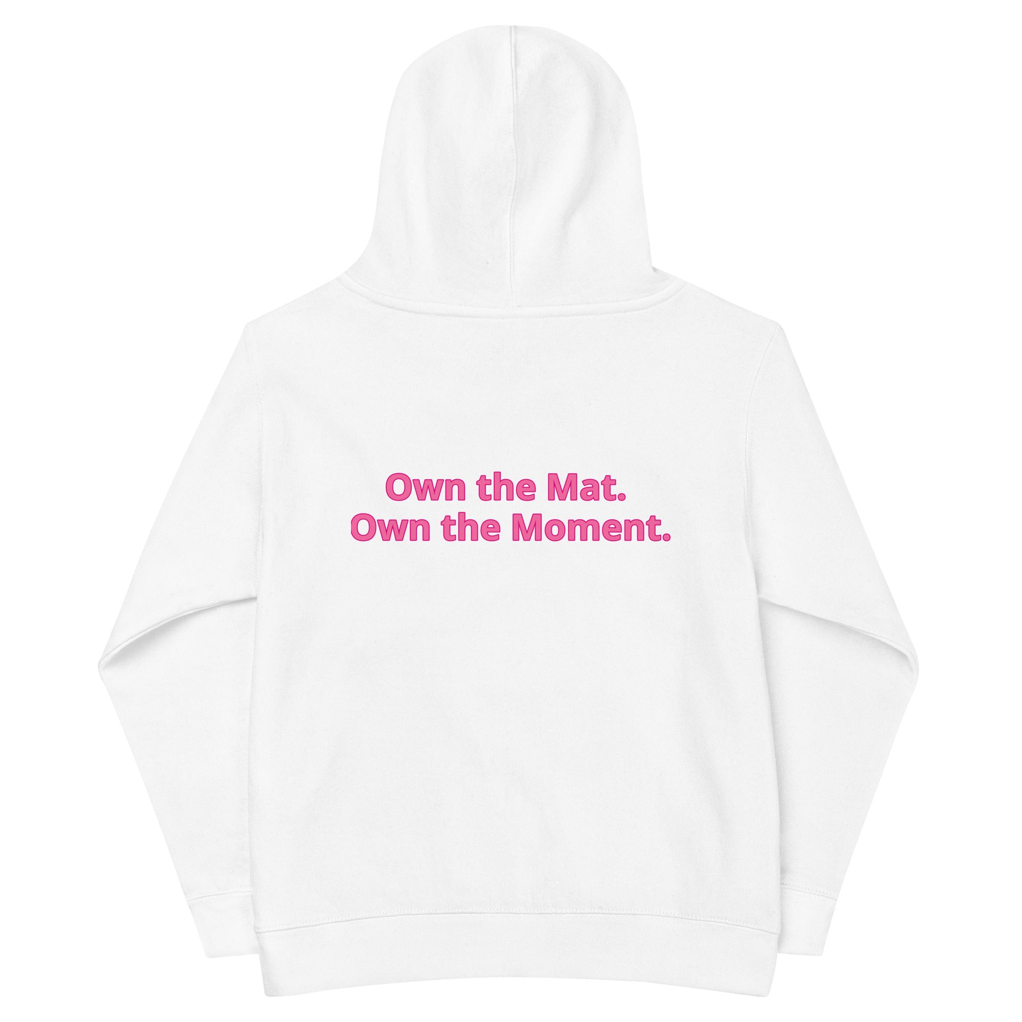 Roll Gear Kids Fleece Hoodie – White, back view.