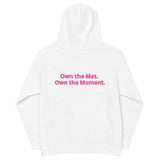 Roll Gear Kids Fleece Hoodie – White, back view.