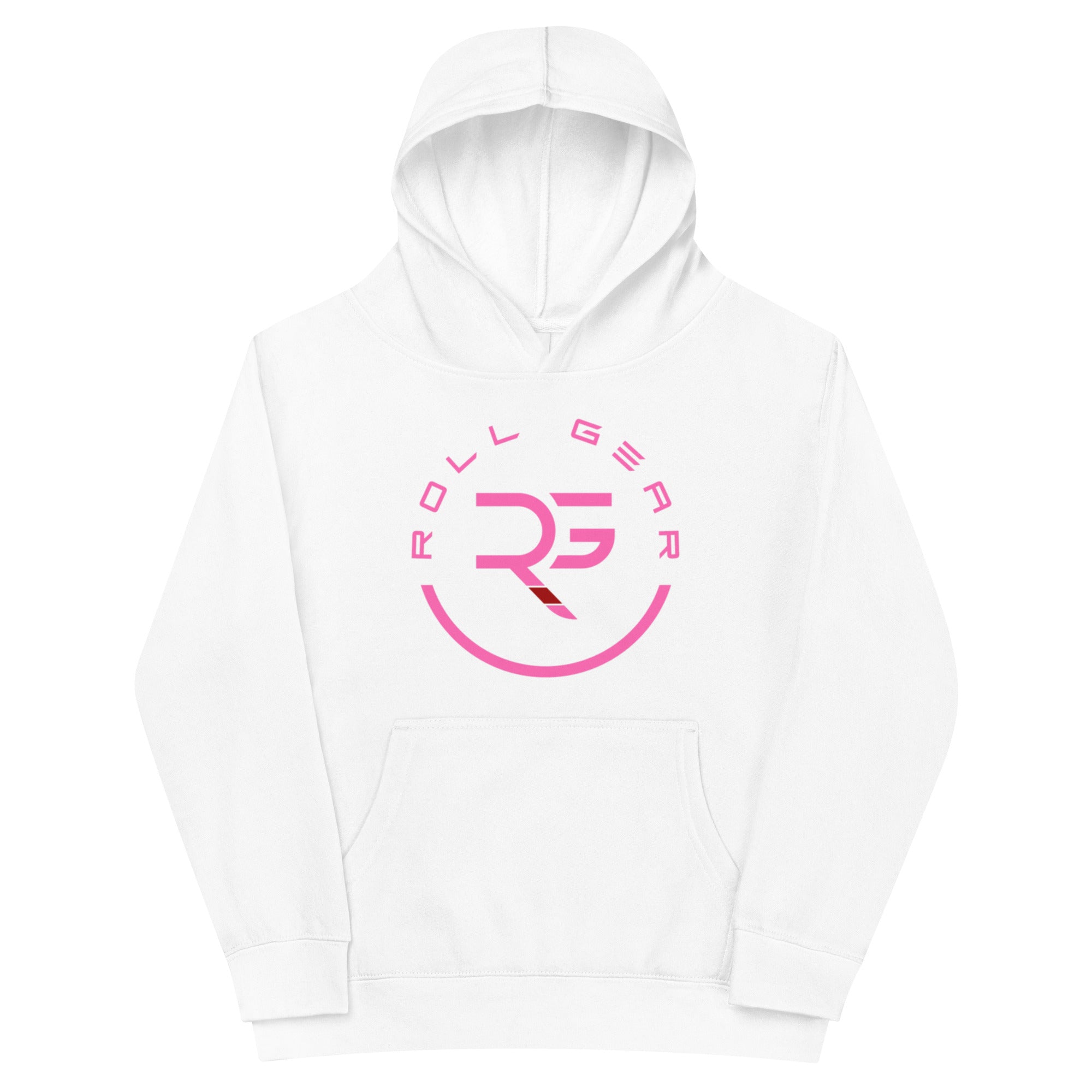 Roll Gear Kids Fleece Hoodie – White, front view.