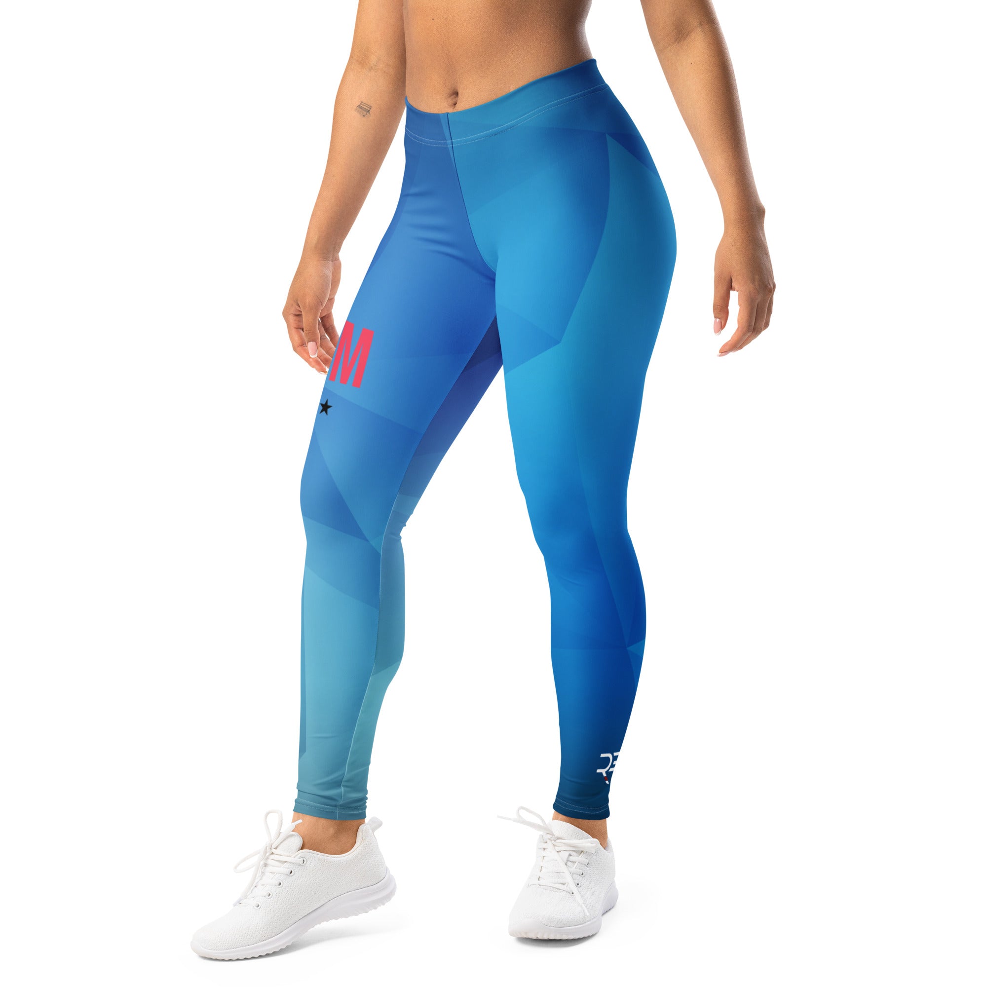 Roll Gear Women's Girls on the Mat BJJ Leggings - Blue Prism Gradient, left-front view.