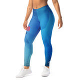 Roll Gear Women's Girls on the Mat BJJ Leggings - Blue Prism Gradient, left-front view.