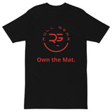 Roll Gear T-Shirt – Own the Mat, Black, front view.