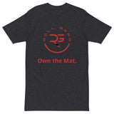 Roll Gear T-Shirt – Own the Mat, Charcoal Heather, front view.