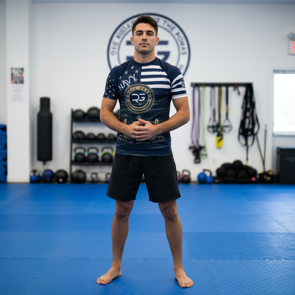 Roll Gear Men's Navy Military Short Sleeve Rash Guard, product view.