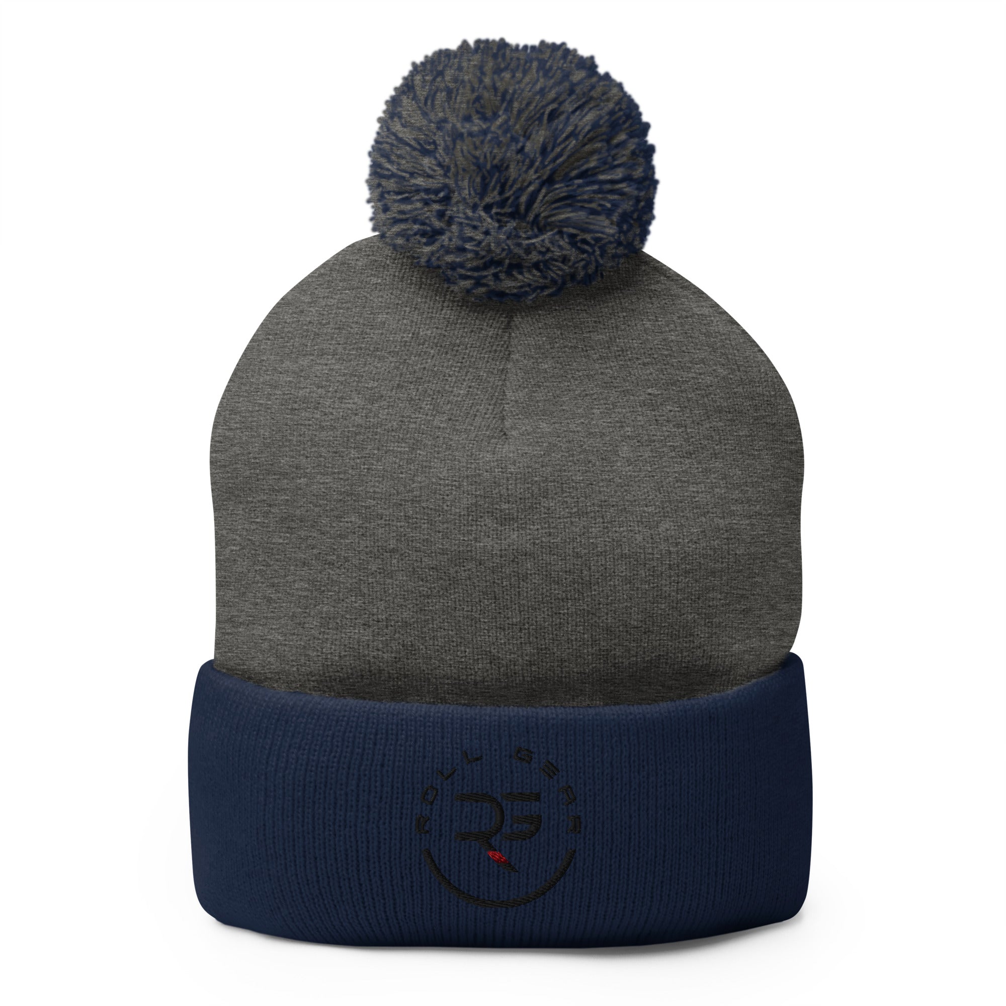 Roll Gear Beanie - Dark Heather Grey/Navy, front view.