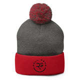 Roll Gear Beanie - Dark Heather Grey/Red, front view.