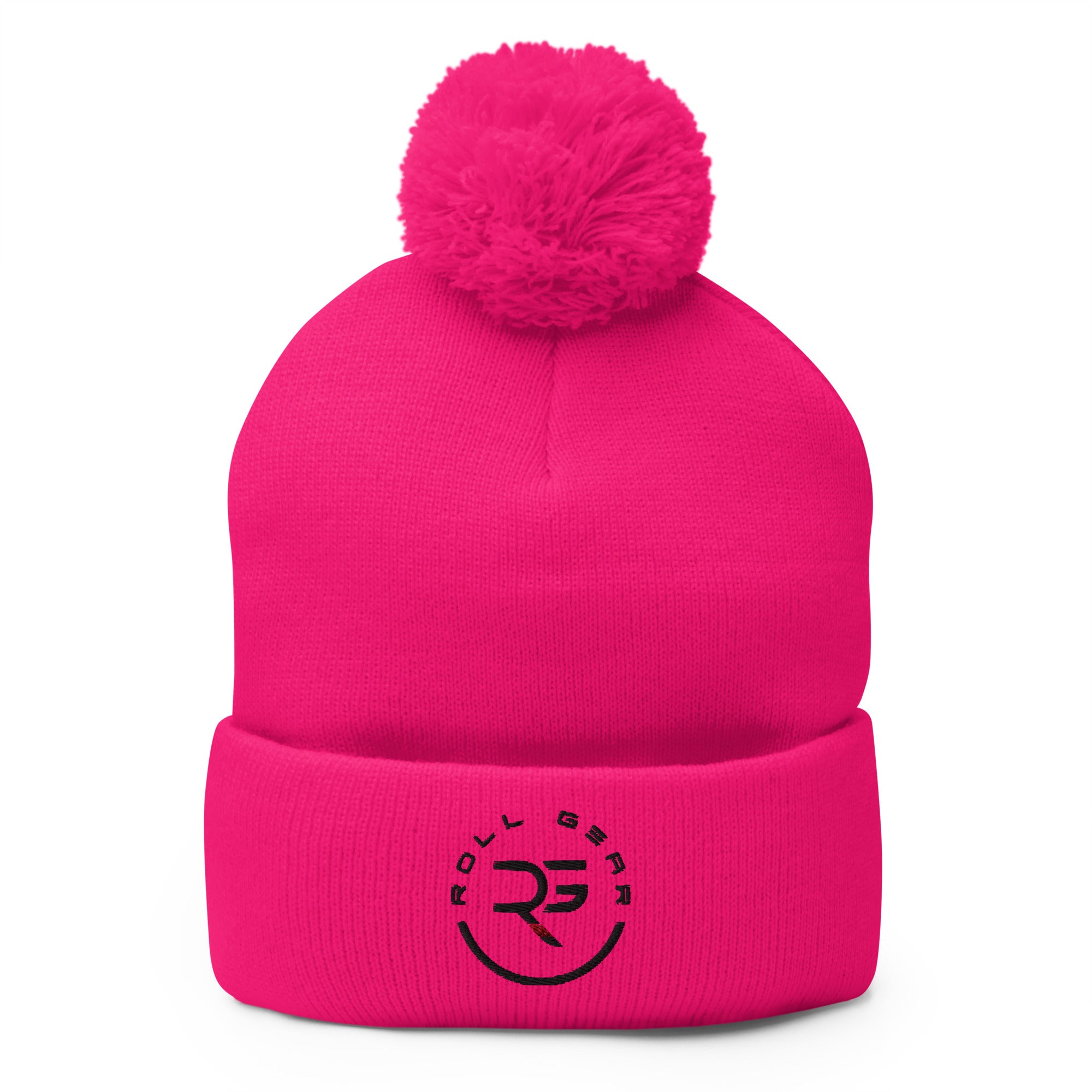 Roll Gear Beanie - Neon Pink, front view.