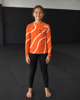 Roll Gear Orange Swirl Long Sleeve Rash Guard - Orange/White, Youth, lifestyle photo.