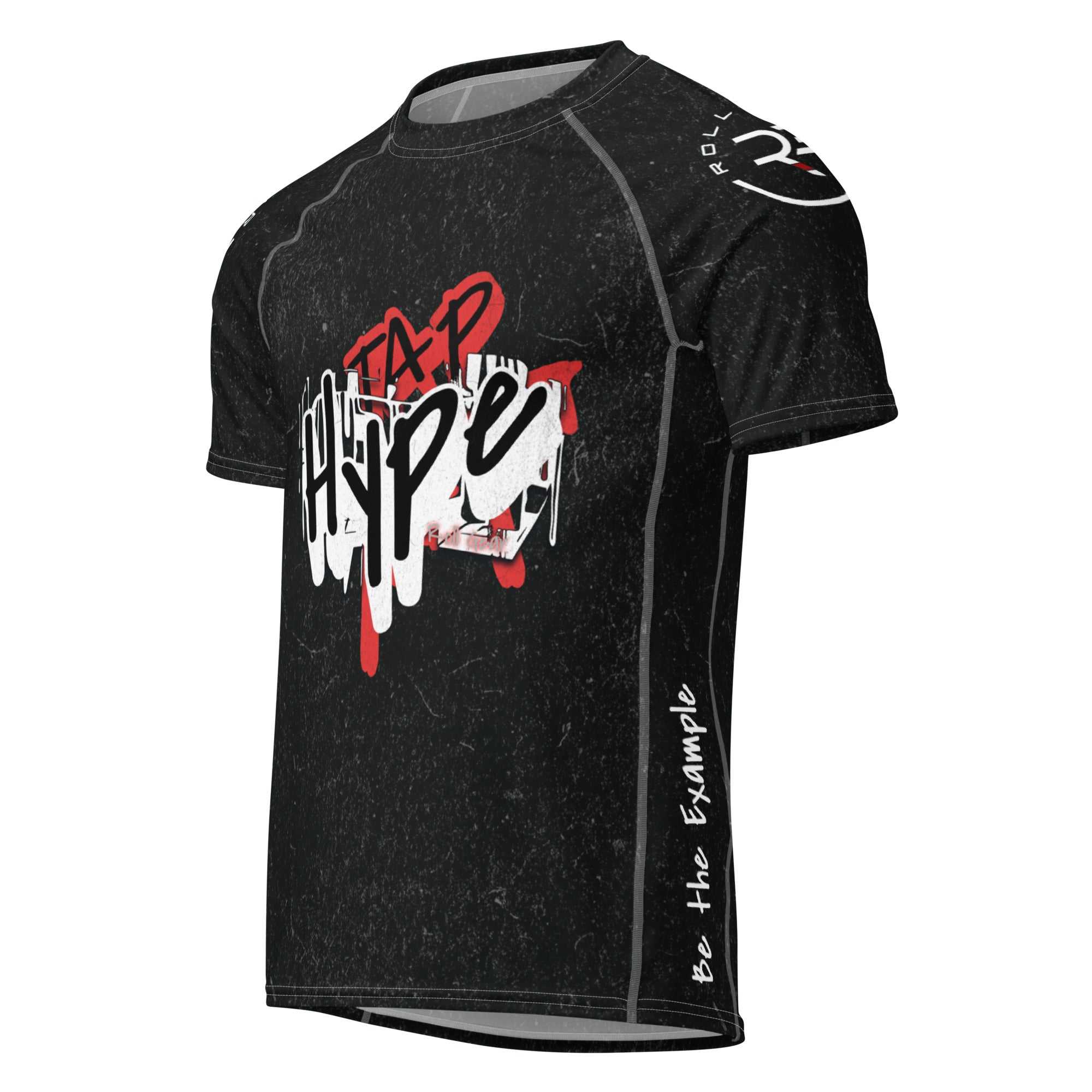 Roll Gear Tap Hype Short Sleeve Rash Guard – Black – Men’s, front view, all-over print.