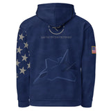 Roll Gear Air Force Military Hoodie in navy blue, back view.