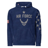 Roll Gear Air Force Military Hoodie in navy blue, front view.