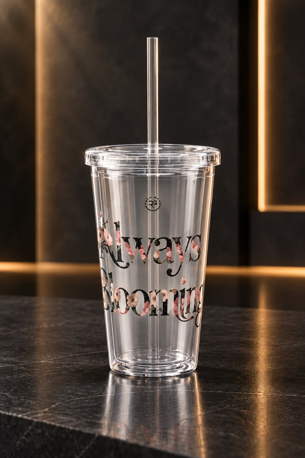 Roll Gear Always Blooming Clear Double-Wall Tumbler, back view of the print.