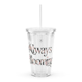 Roll Gear Always Blooming clear double-wall plastic tumbler with lid and straw, 16 oz.