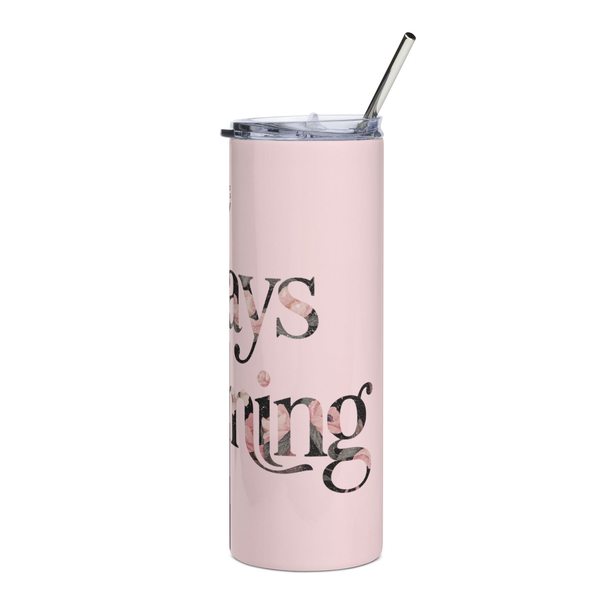Roll Gear Always Blooming Stainless Steel Tumbler, opposite side view.