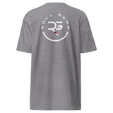 Roll Gear men's black heavyweight cotton t-shirt with circular logo graphic on back