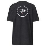 Roll Gear men's black 100% cotton heavyweight t-shirt with circular logo graphic on back.