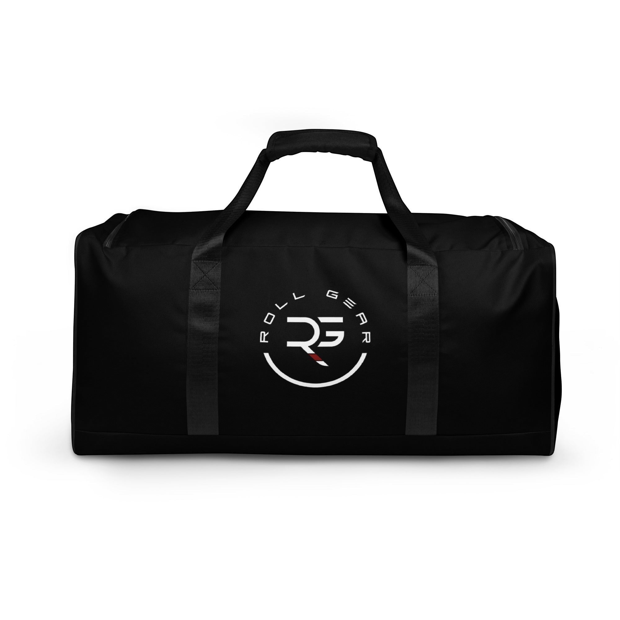 Roll Gear black polyester training duffel bag with Tap Hype graphic detail and mesh side pocket.