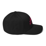 Roll Gear black structured baseball cap with pink embroidered Girls on the Mat logo and belt graphic.
