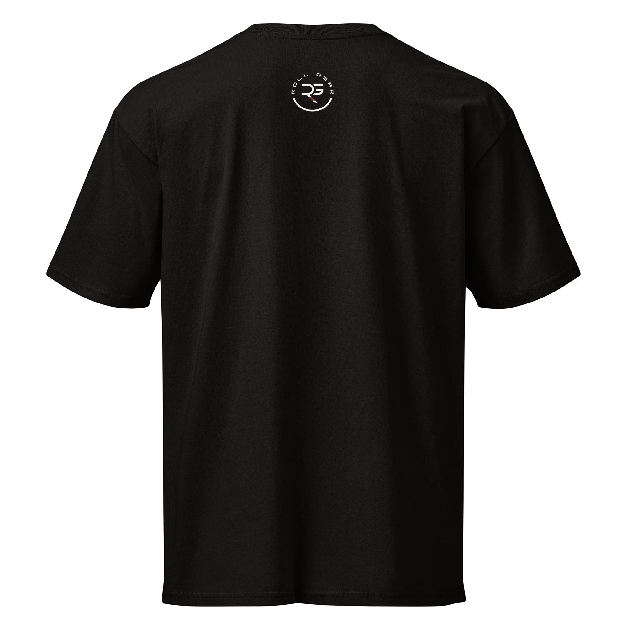 Roll Gear black heavyweight cotton t-shirt with graphic logo on back. Relaxed fit, drop shoulder.