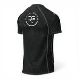 Roll Gear Earned Not Given Short Sleeve Rash Guard – Black, angled flat back view, Roll Gear emblem.