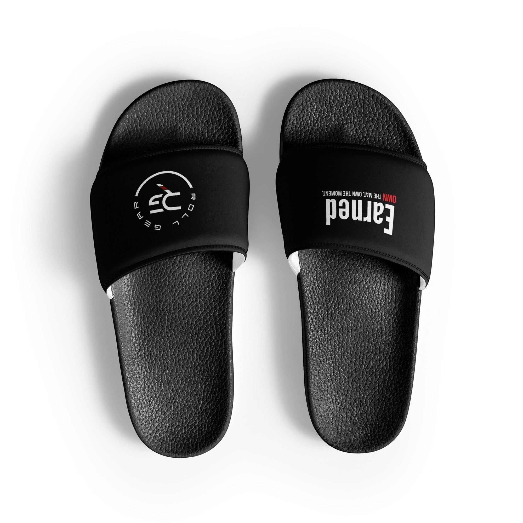 Roll Gear Men's Slides – Black, angled top view.