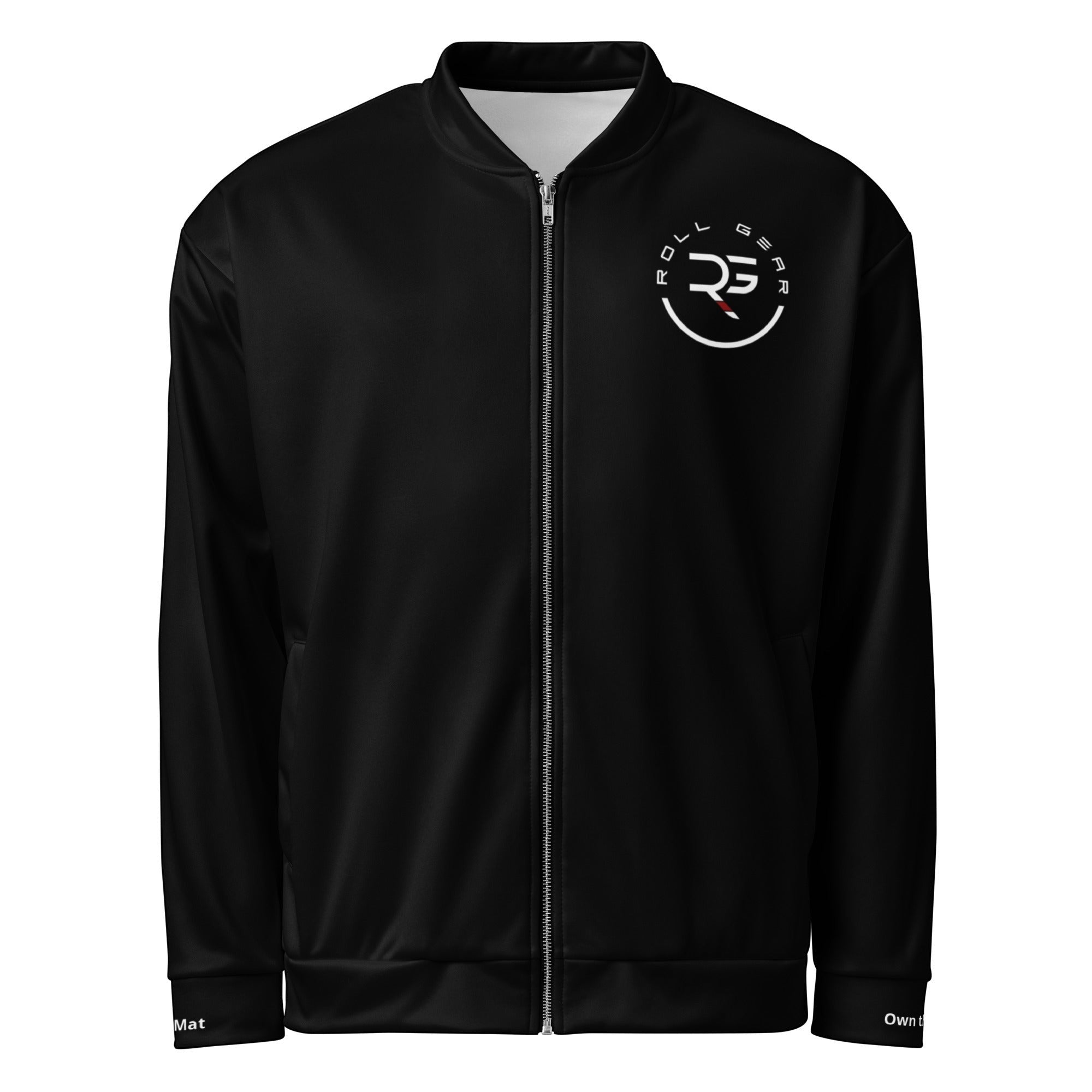 Roll Gear Blackout Edition bomber jacket made of polyester with fleece interior and embroidered logo on chest and back.