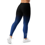 Roll Gear women's blue and black gradient compression training spats with moisture-wicking fabric.
