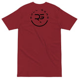 Roll Gear Excuses Don't Burn Calories — Premium Heavyweight T-Shirt, flat back view, Roll Gear emblem.