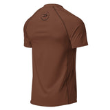 Roll Gear brown short sleeve unisex BJJ rash guard with moisture-wicking fabric and reinforced seams.