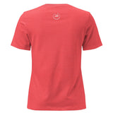 Roll Gear women's relaxed fit coral t-shirt with a small white logo on the back.