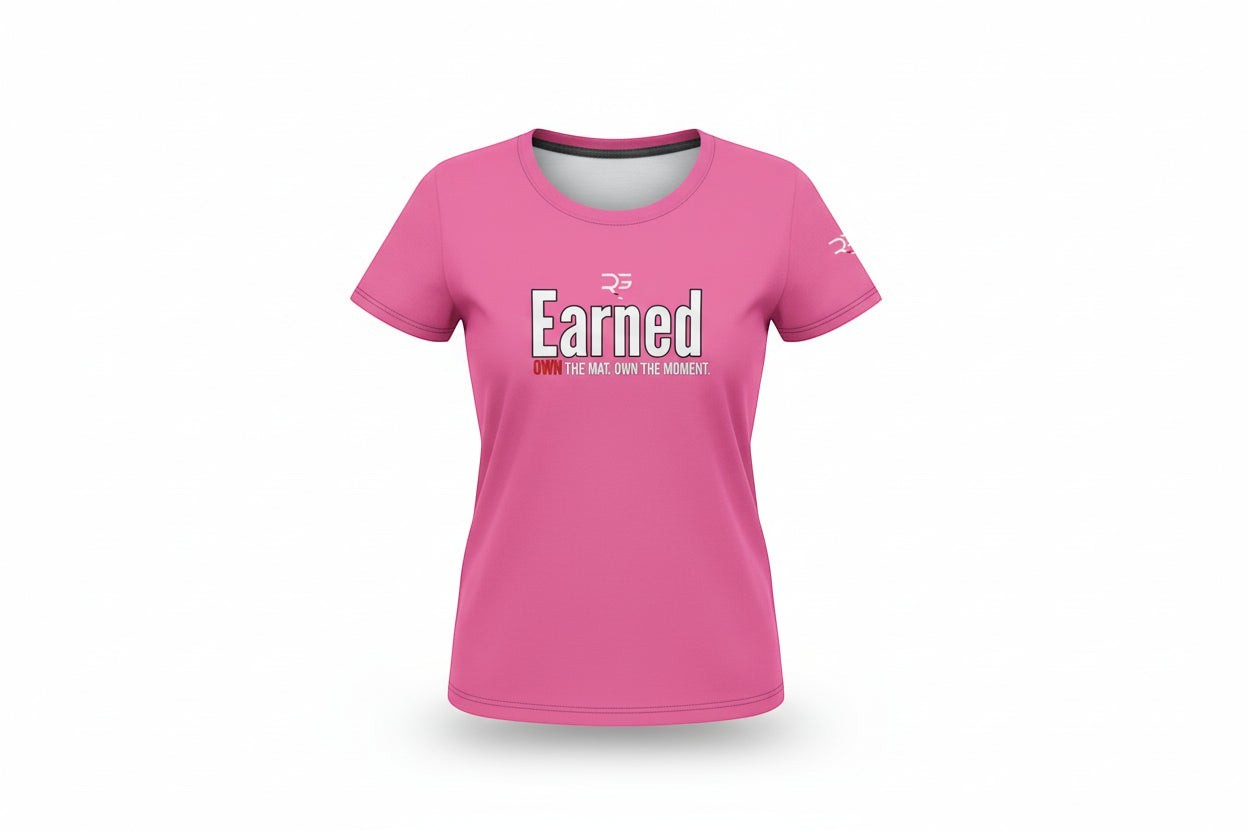 Roll Gear Earned Not Given Legacy Edition Women's T-Shirt, flat front view, Earned graphic.