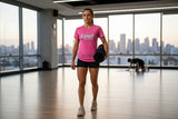 Roll Gear women's pink cotton-elastane blend t-shirt with Earned Not Given Legacy Edition branding.