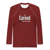 Roll Gear Earned Not Given Long Sleeve Rash Guard – Deep Red – Men’s, flat front view, Earned graphic.