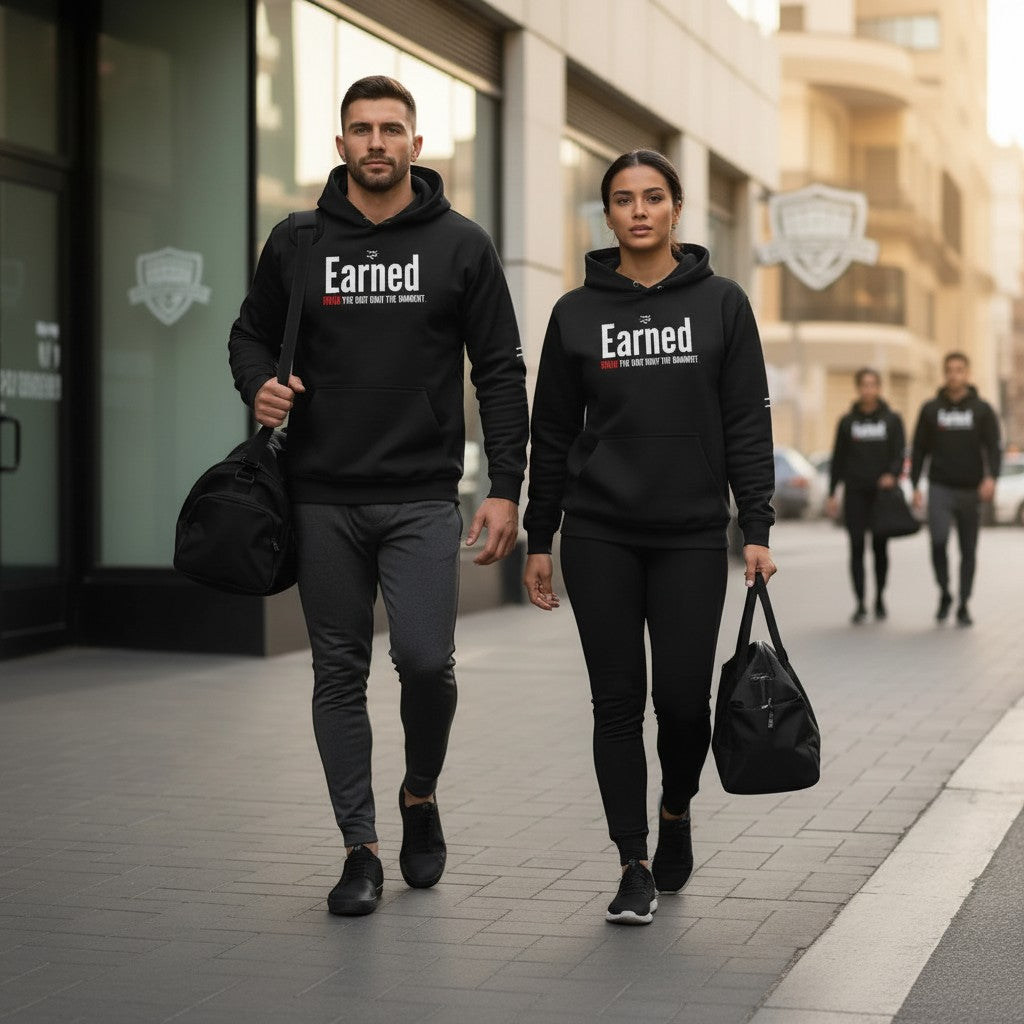 Roll Gear black Earned Not Given Legacy Edition hooded sweatshirt with graphic text on chest.