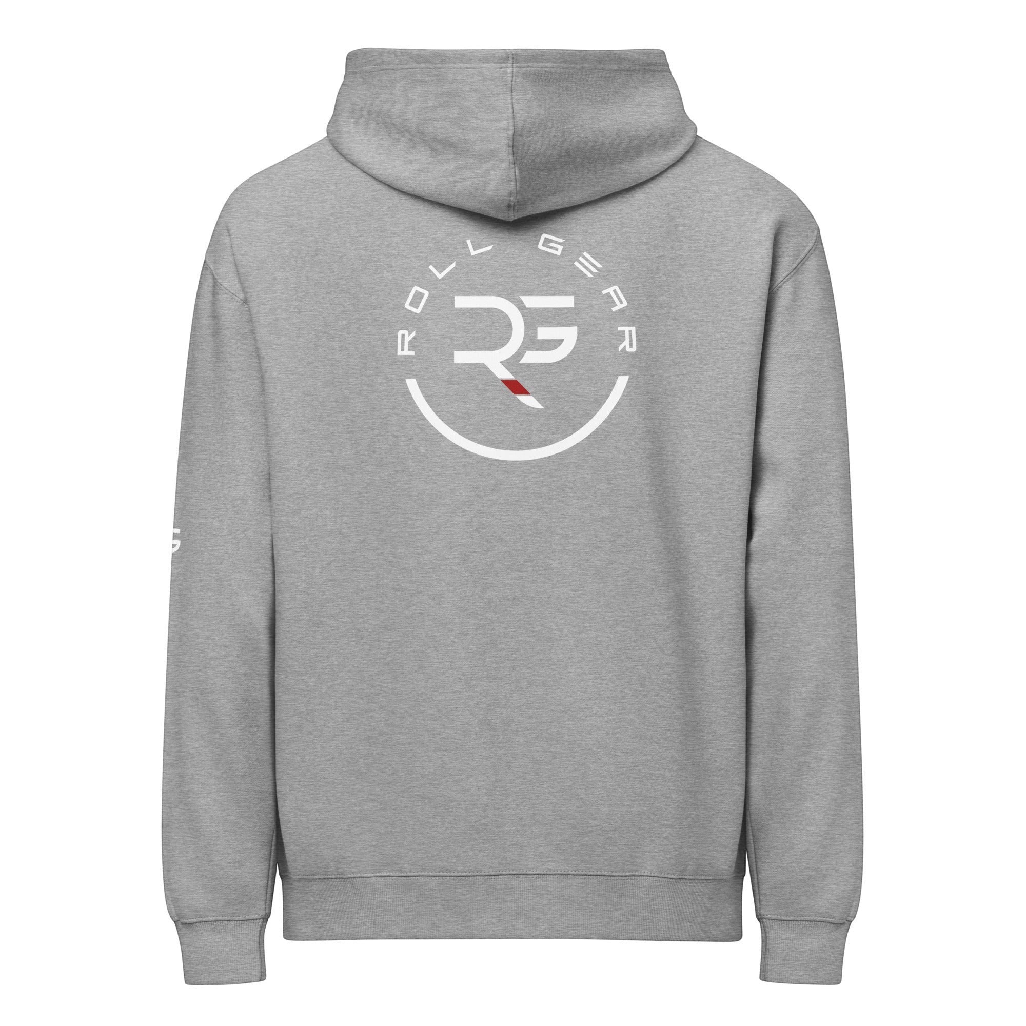 Roll Gear Earned Not Given Legacy Edition grey crewneck sweatshirt with circular logo on back.