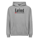 Roll Gear Earned Not Given Legacy Edition grey cotton blend hooded sweatshirt with front pocket and graphic print.